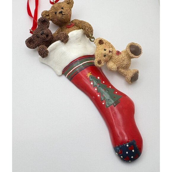 Vintage Kurt S Adler Holly Bearies Christmas Stocking Tree Ornament Teddy Bears - Picture 5 of 7